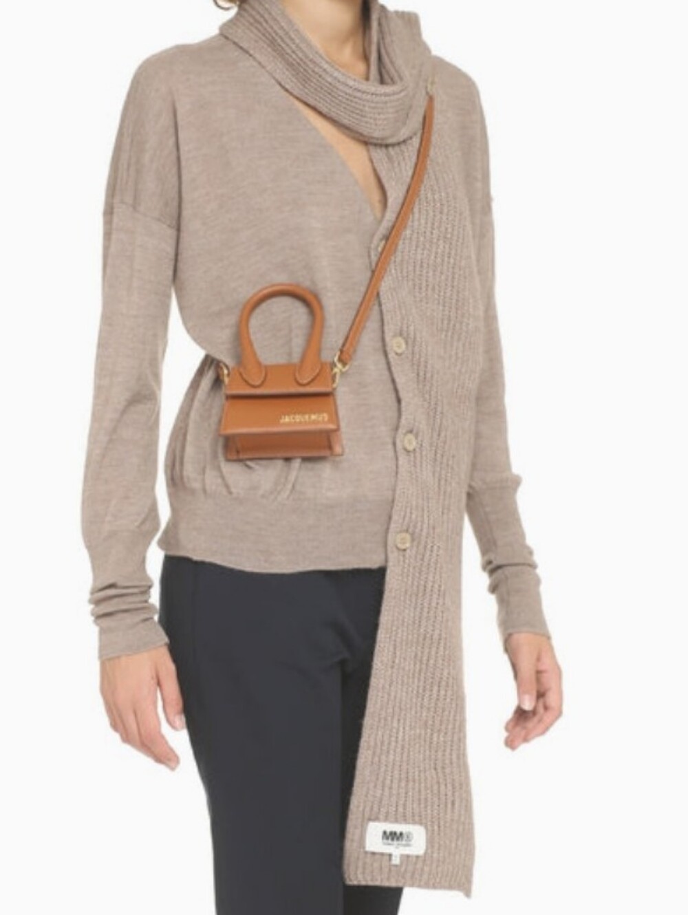 Maison Margiela MM6 Taupe Knit Cardigan with Attached Scarf sz M